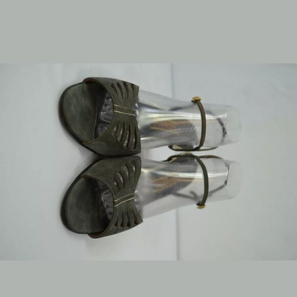 Jack Rogers Gray Leather Peep Toe Slingback Heels - Picture 8 of 8